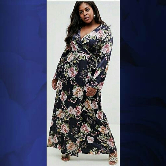 ASOS Curve Dresses & Skirts - Sz20 Asos Curve Navy Floral Wrap,Maxi Dress